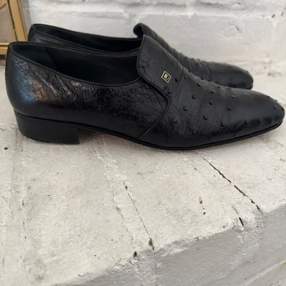 Mauri Black Ostrich Leather Dress Shoes11.5